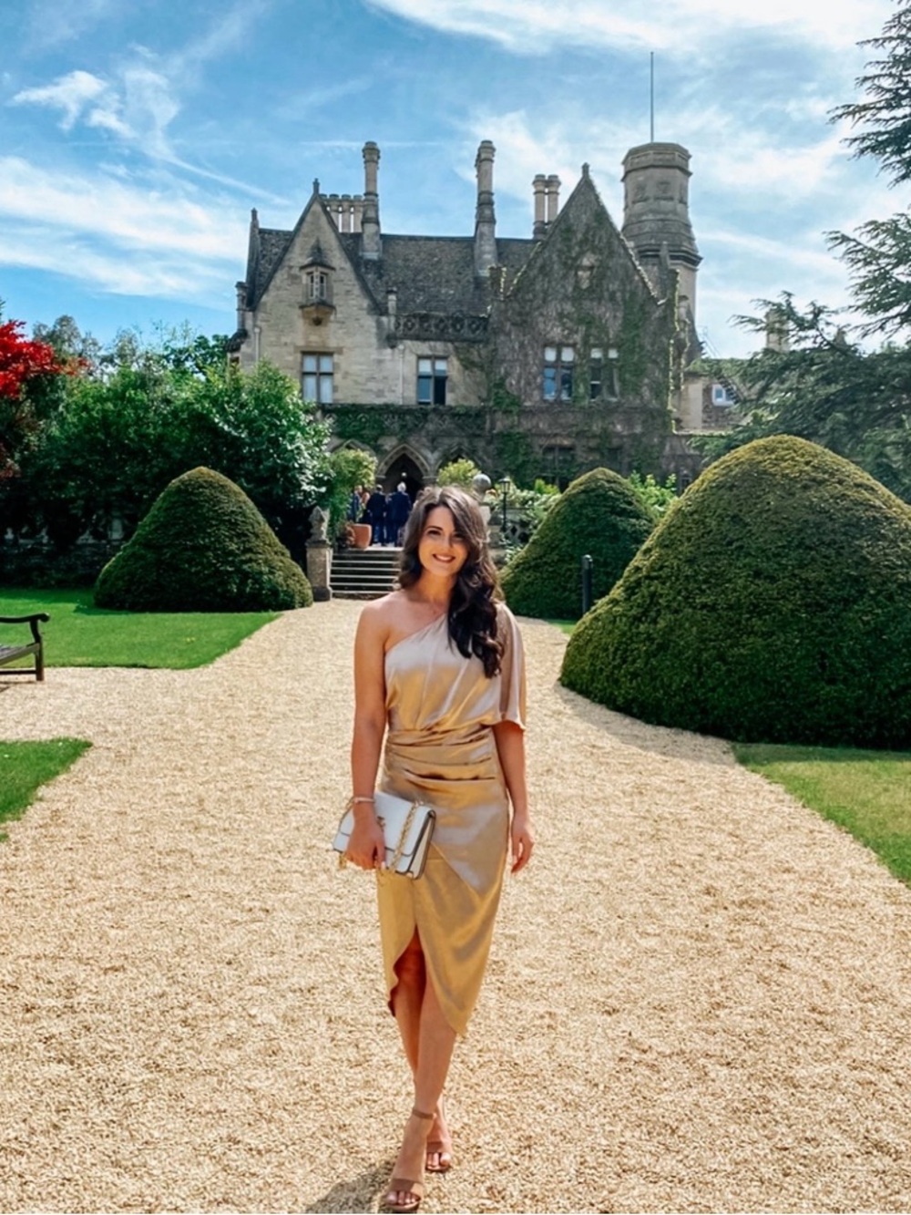 One-Shoulder Satin Champagne Cocktail Dress